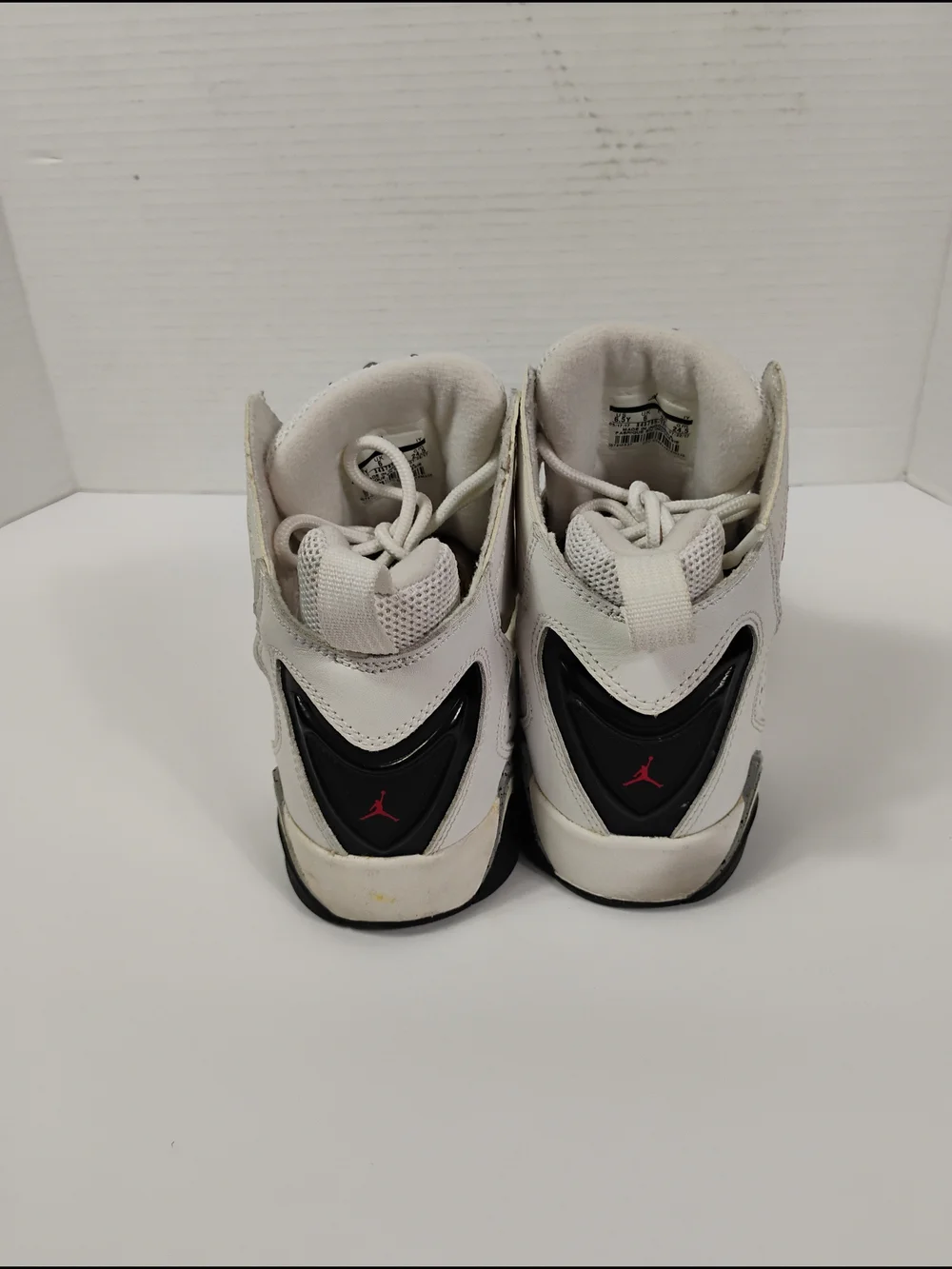Jordan Kids High-Top Sneakers in White, Gray, Black with Red Logo